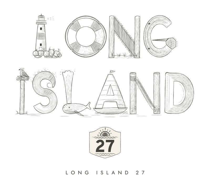 Fine-line ink version of the LONG ISLAND letter-objects with the Route 27 shield.